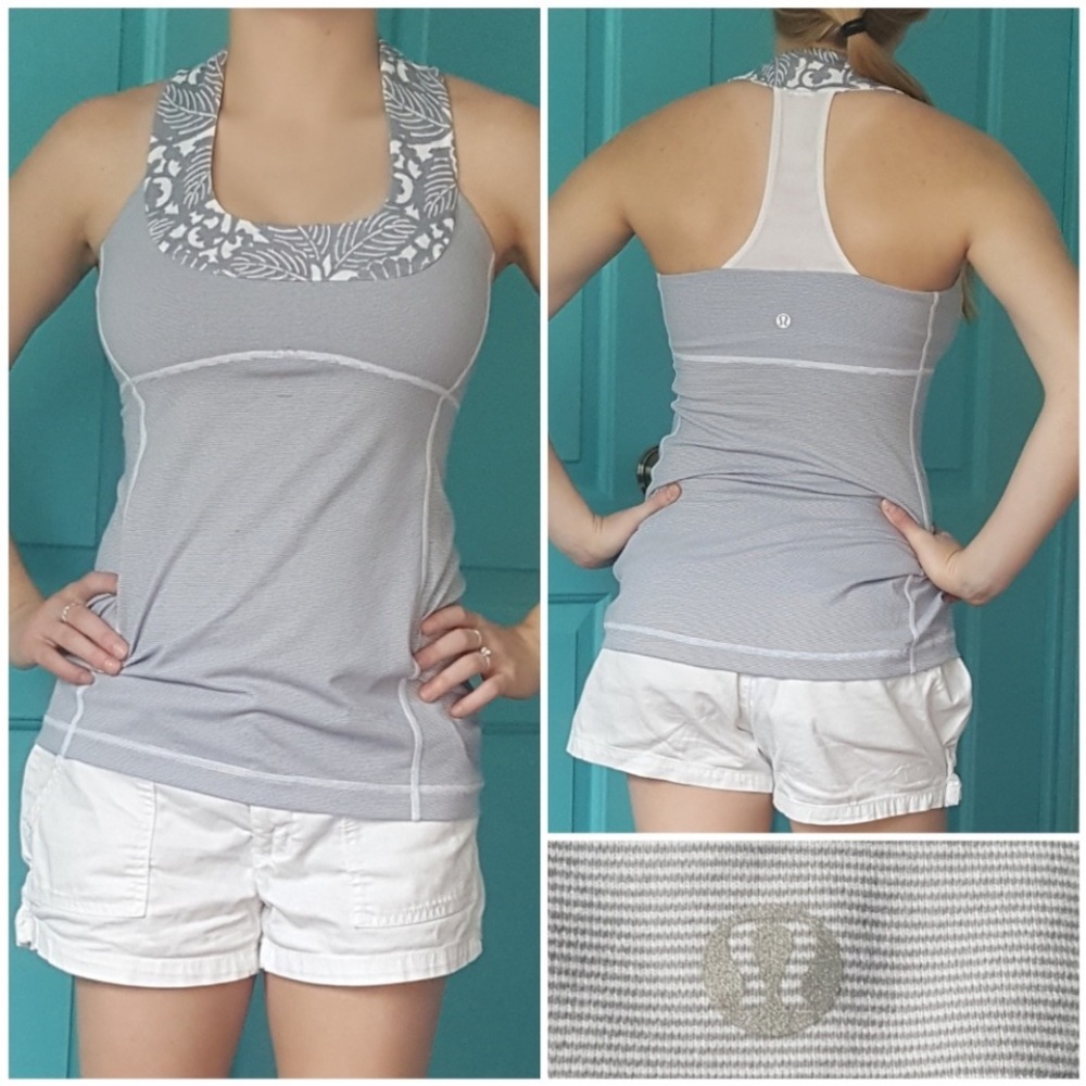Lululemon Scoop Neck TankWee Stripe White Fossil